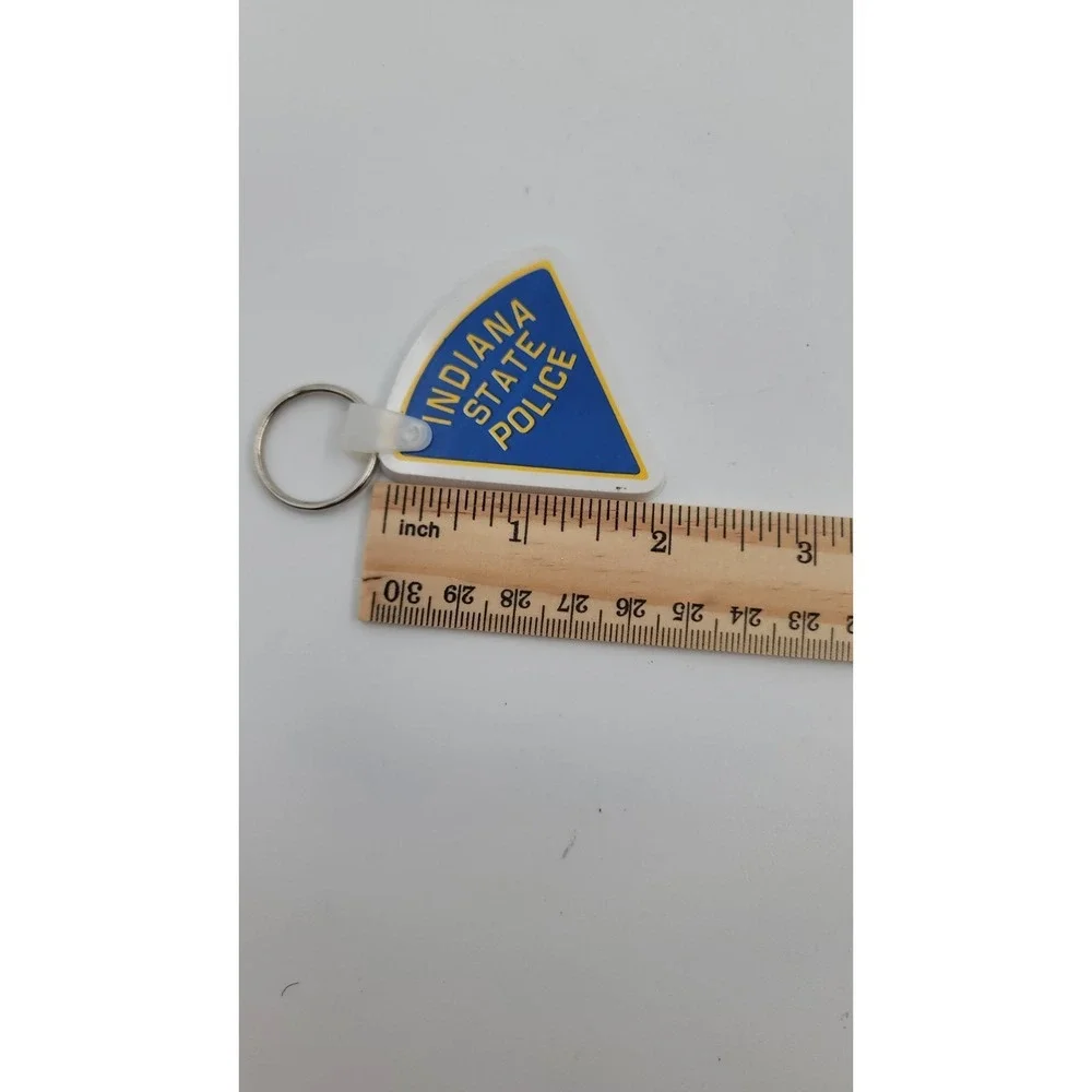 Two Vintage Indiana State Police Blue/Gold Triangular Keychain Cambridge City